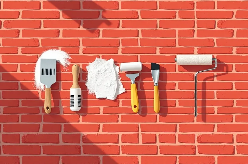 Outils de peinture disposés dans l'ordre des étapes du chantier