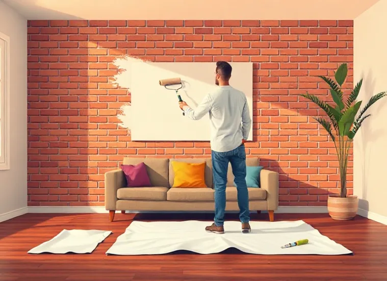 Peintre appliquant la peinture au rouleau sur un mur de salon
